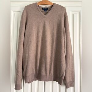 Brooks Brothers Tan Pure Cashmere Men's V-Neck Pullover Sweater XL